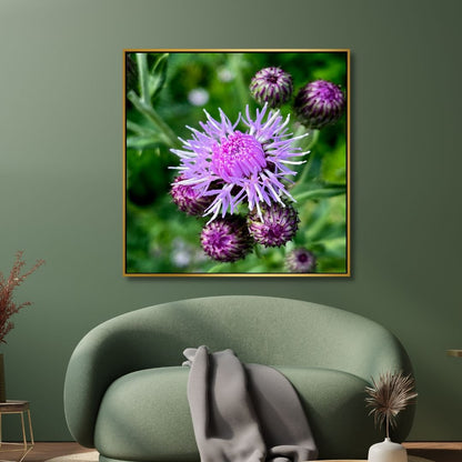 Vibrant Purple Thistle Oil Painting for Floral Home Decor
