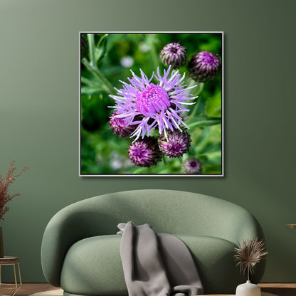 Vibrant Purple Thistle Oil Painting for Floral Home Decor