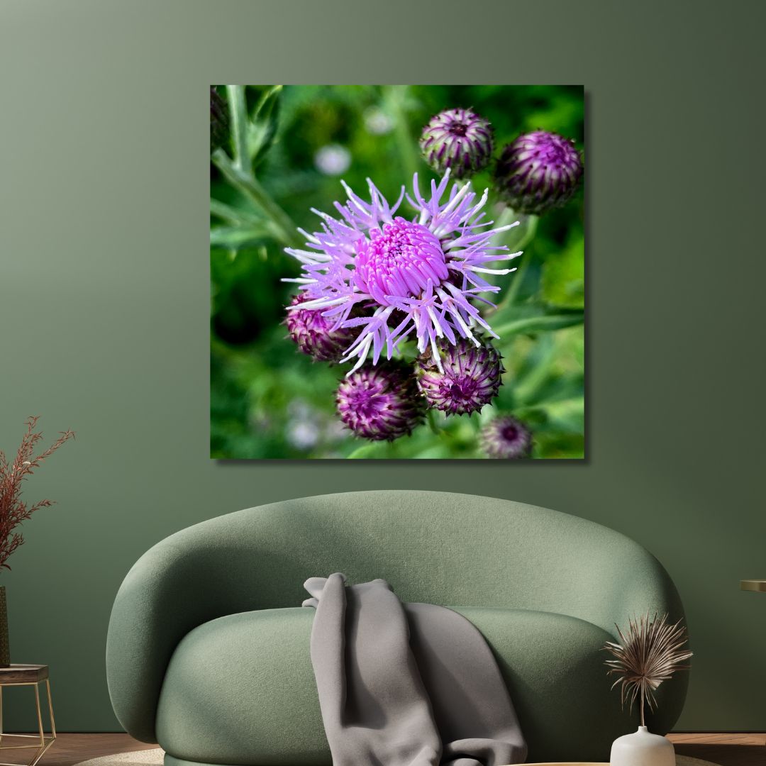 Vibrant Purple Thistle Oil Painting for Floral Home Decor