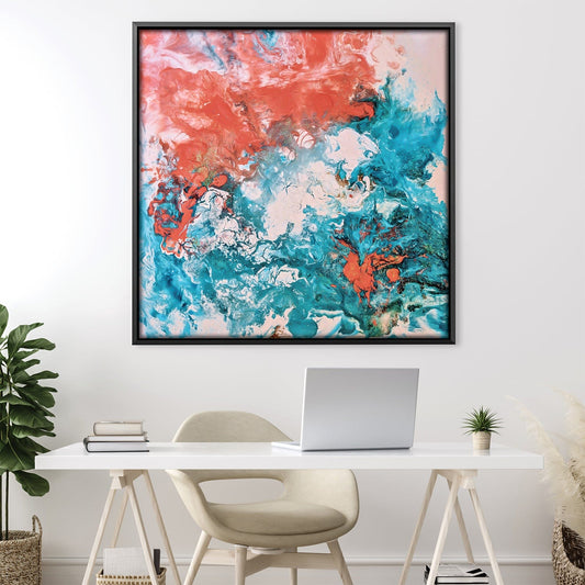 Vibrant Abstract Oil Painting in Coral and Turquoise for Modern Home Decor