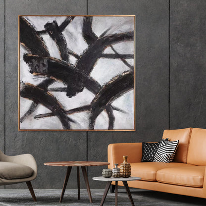 Contemporary Abstract Black and White Oil Painting for Modern Home Decor
