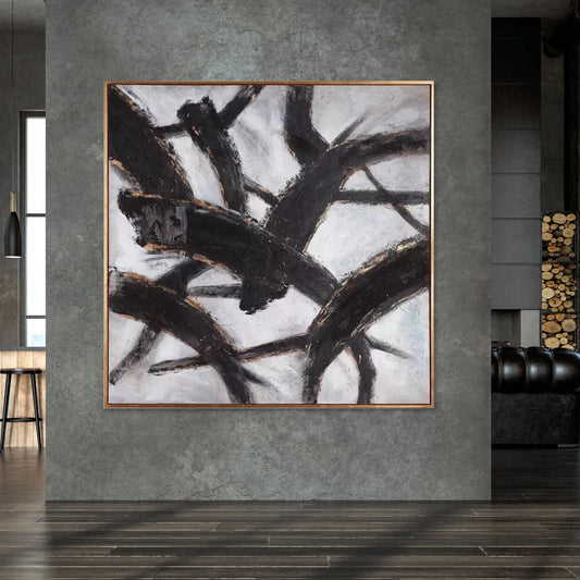 Contemporary Abstract Black and White Oil Painting for Modern Home Decor