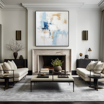 Contemporary Blue and Gold Abstract Oil Painting for Modern Home Decor