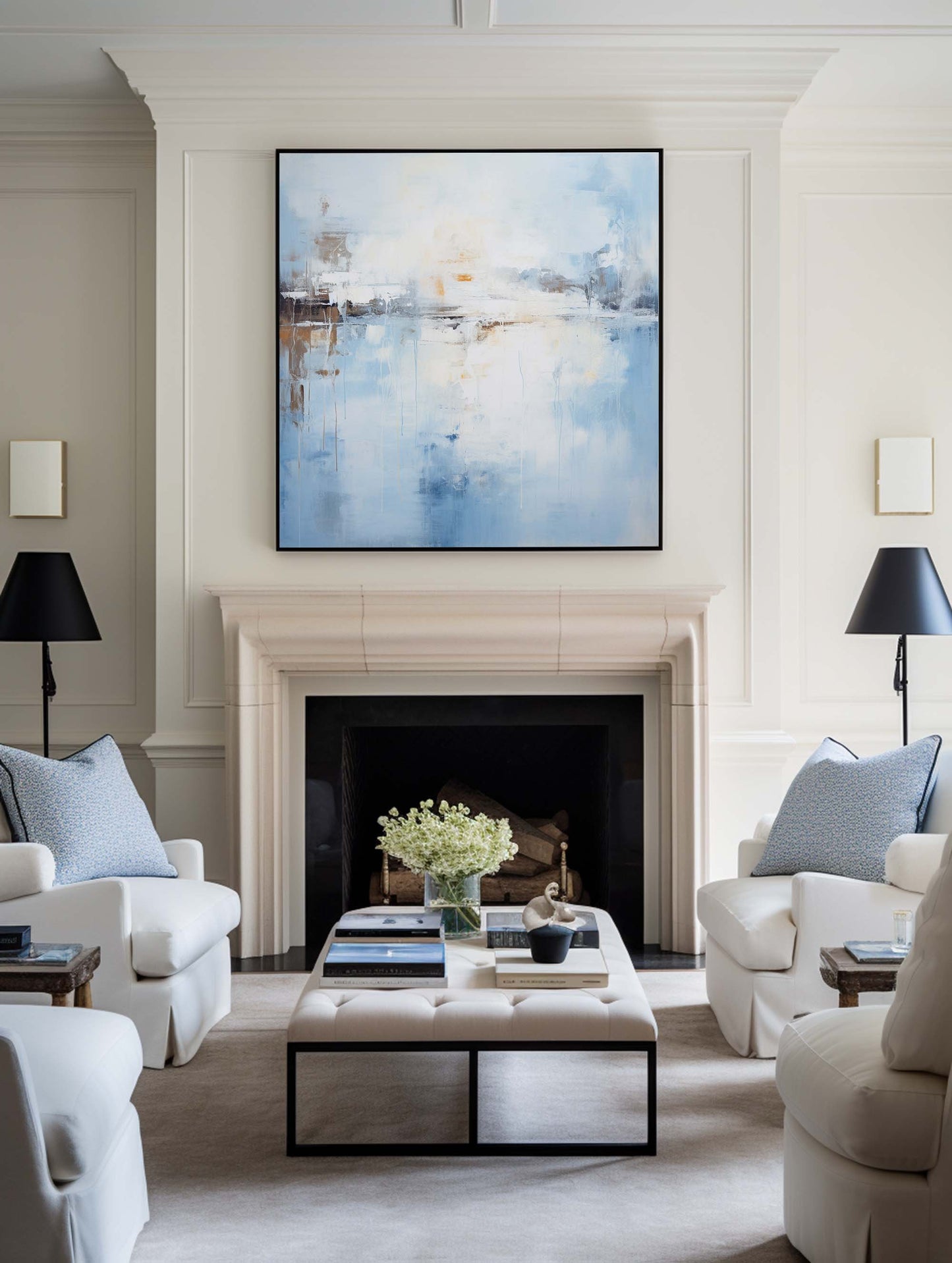 Blue Serenity Abstract Oil Painting for Modern Home Decor