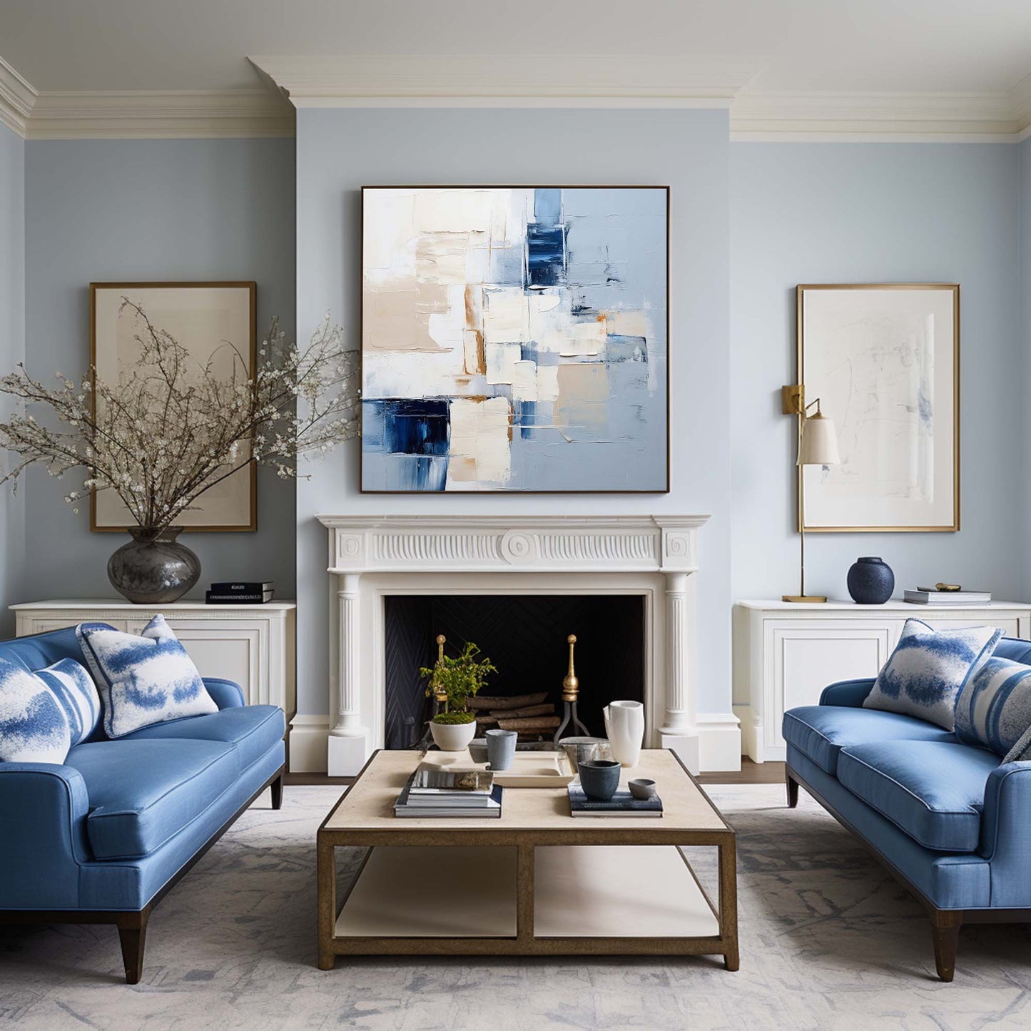 Contemporary Blue Abstract Oil Painting for Modern Home Decor