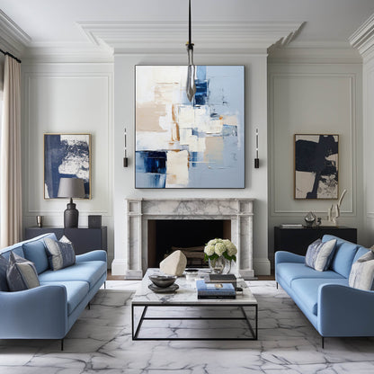 Contemporary Blue Abstract Oil Painting for Modern Home Decor
