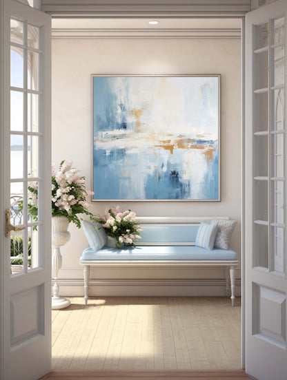 Contemporary Blue Abstract Oil Painting for Modern Home Decor