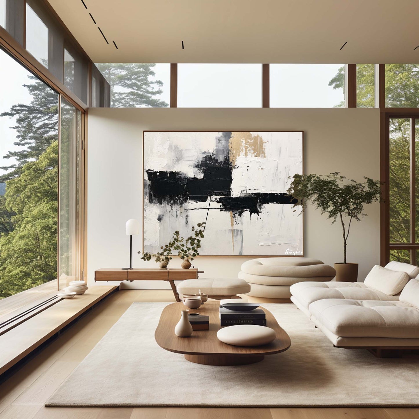 Contemporary Black and White Abstract Oil Painting for Modern Home Decor