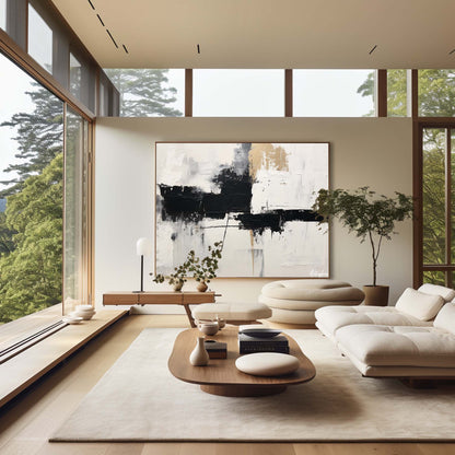 Contemporary Black and White Abstract Oil Painting for Modern Home Decor