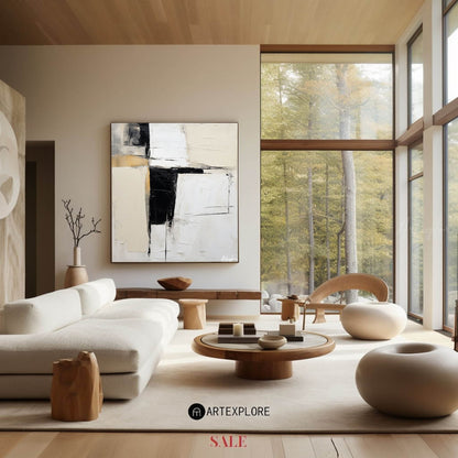 Contemporary Black and White Abstract Oil Painting for Modern Home Decor