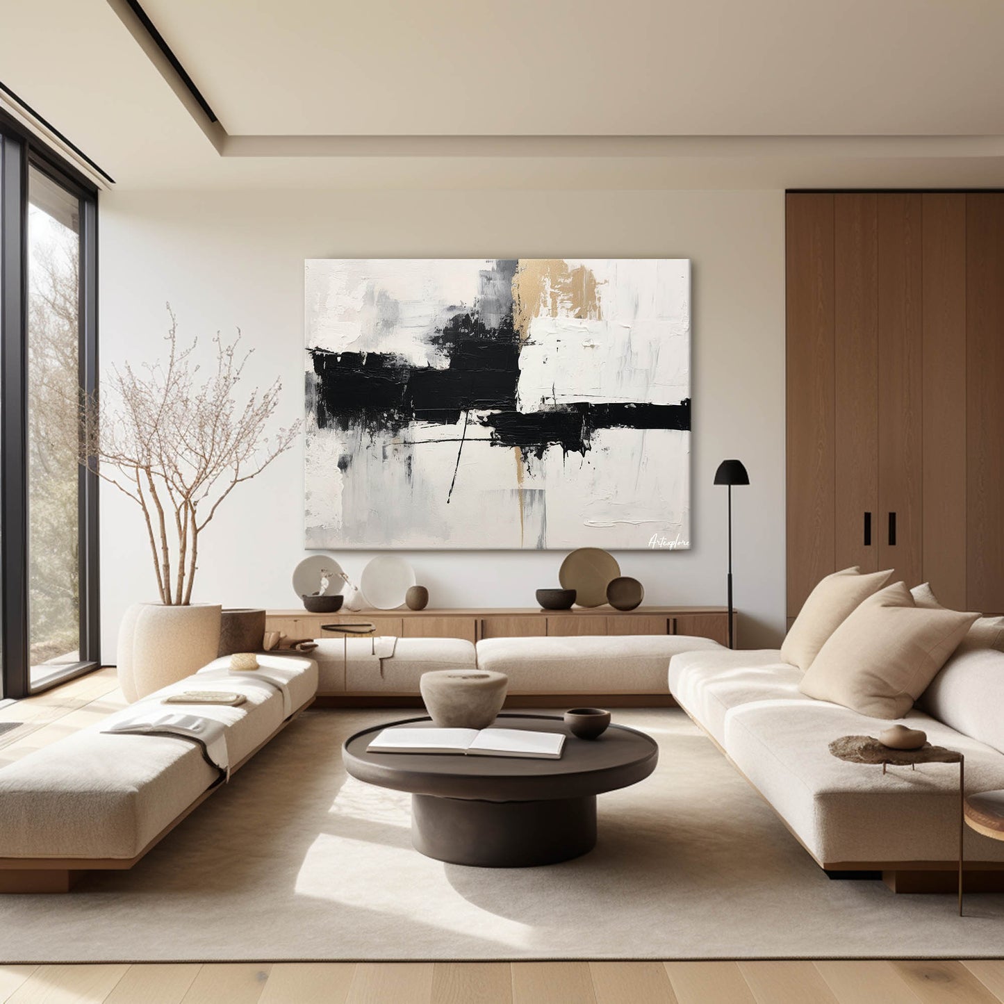 Contemporary Black and White Abstract Oil Painting for Modern Home Decor