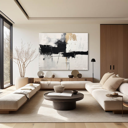 Contemporary Black and White Abstract Oil Painting for Modern Home Decor