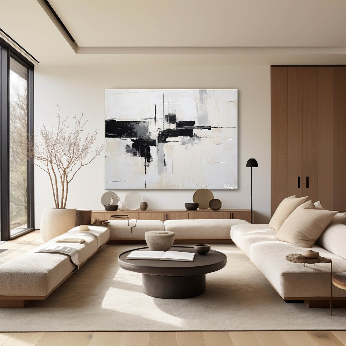 Contemporary Black and White Abstract Oil Painting for Modern Home Decor