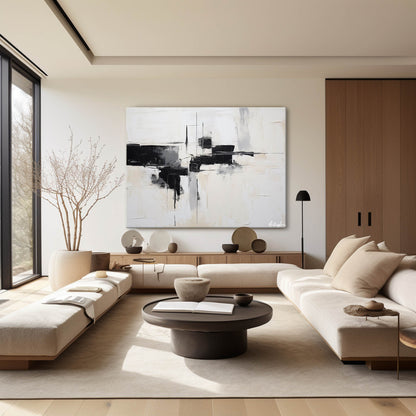 Contemporary Black and White Abstract Oil Painting for Modern Home Decor