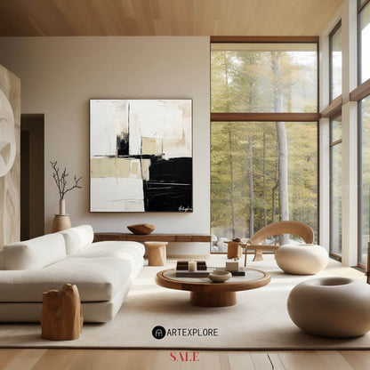 Contemporary Black and White Abstract Oil Painting for Modern Art Lovers