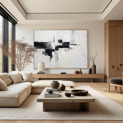 Contemporary Black and White Abstract Oil Painting for Modern Home Decor