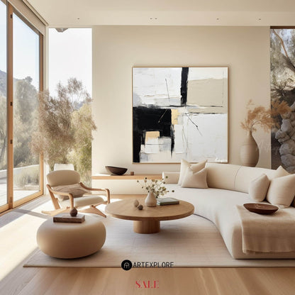 Contemporary Black and White Abstract Oil Painting for Modern Home Decor