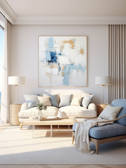Contemporary Blue and Gold Abstract Oil Painting for Modern Home Decor