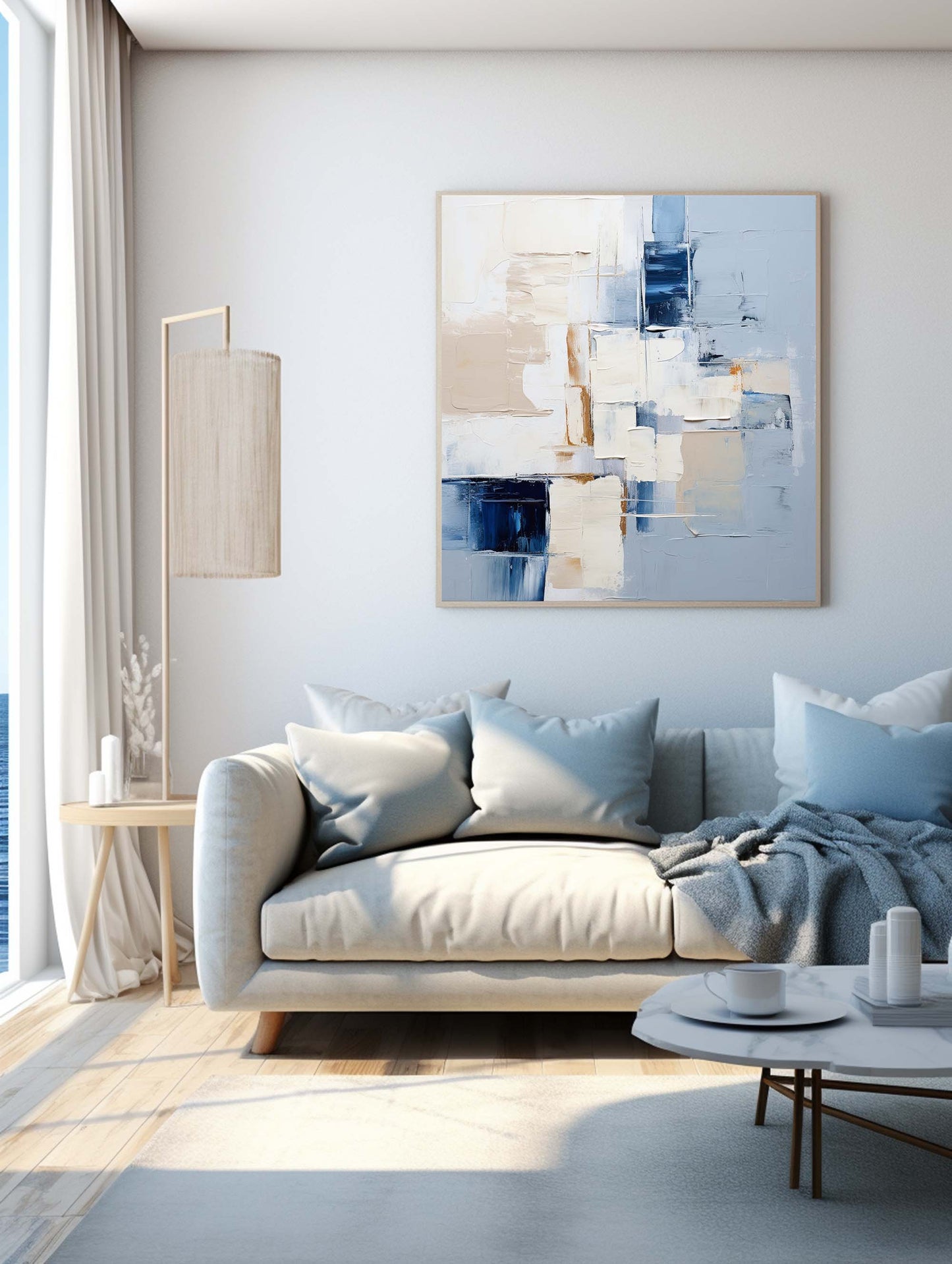 Contemporary Blue Abstract Oil Painting for Modern Home Decor