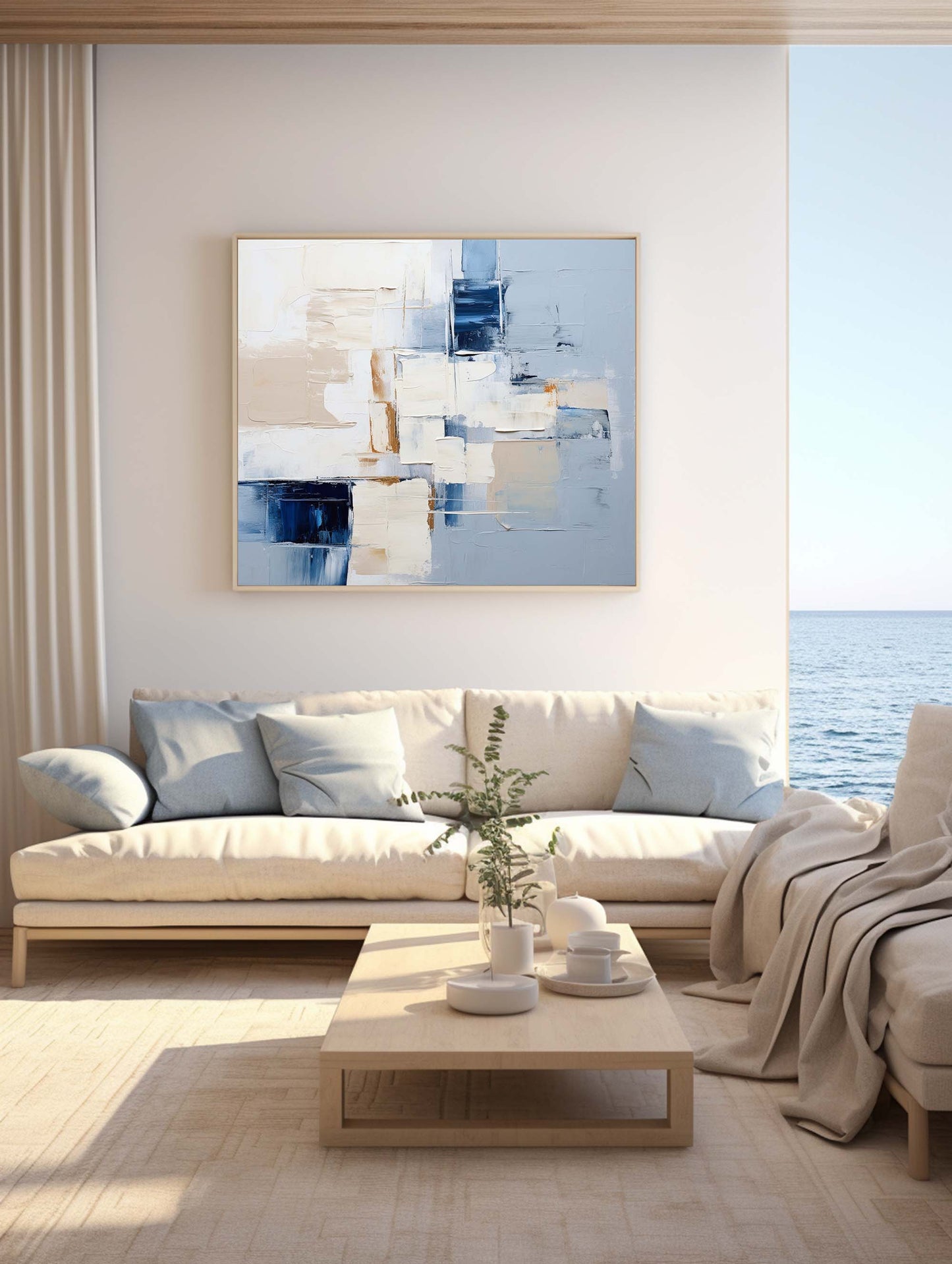 Contemporary Blue Abstract Oil Painting for Modern Home Decor