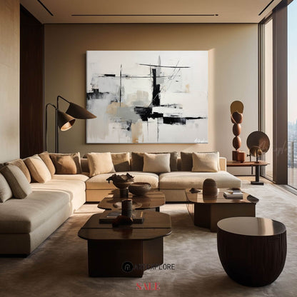 Contemporary Black and White Abstract Oil Painting for Modern Home Decor