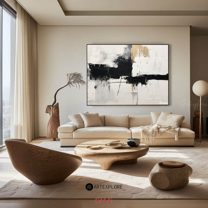 Contemporary Black and White Abstract Oil Painting for Modern Home Decor