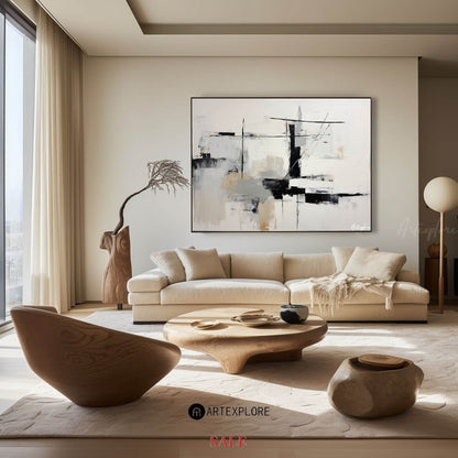 Contemporary Black and White Abstract Oil Painting for Modern Home Decor