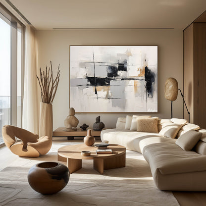 Contemporary Monochrome Abstract Oil Painting for Modern Home Decor