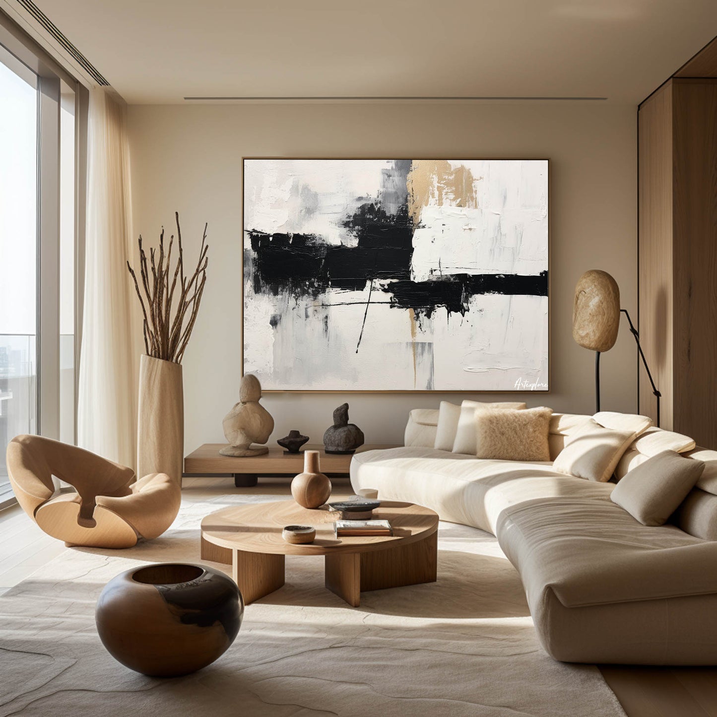 Contemporary Black and White Abstract Oil Painting for Modern Home Decor