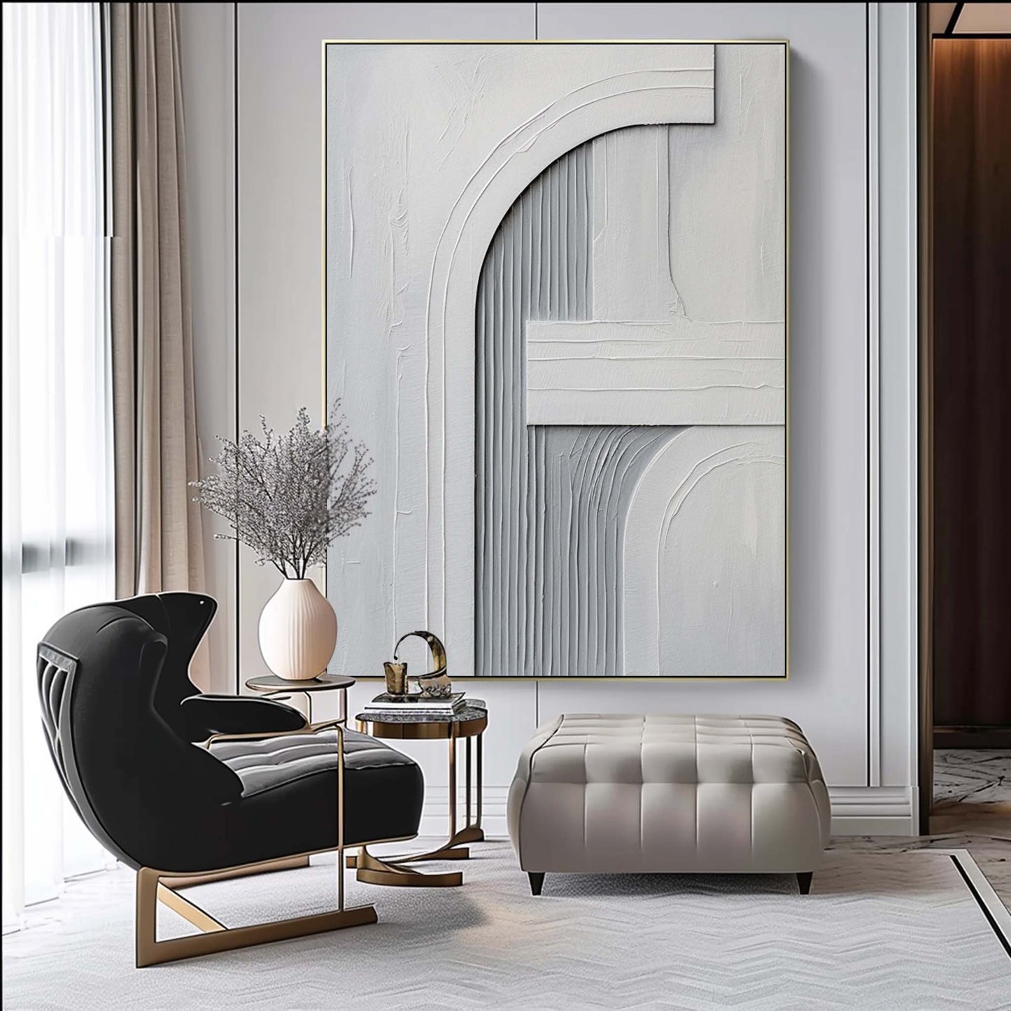 Elegant Minimalist Gray Abstract Oil Painting for Modern Home Decor