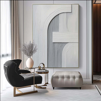 Elegant Minimalist Gray Abstract Oil Painting for Modern Home Decor