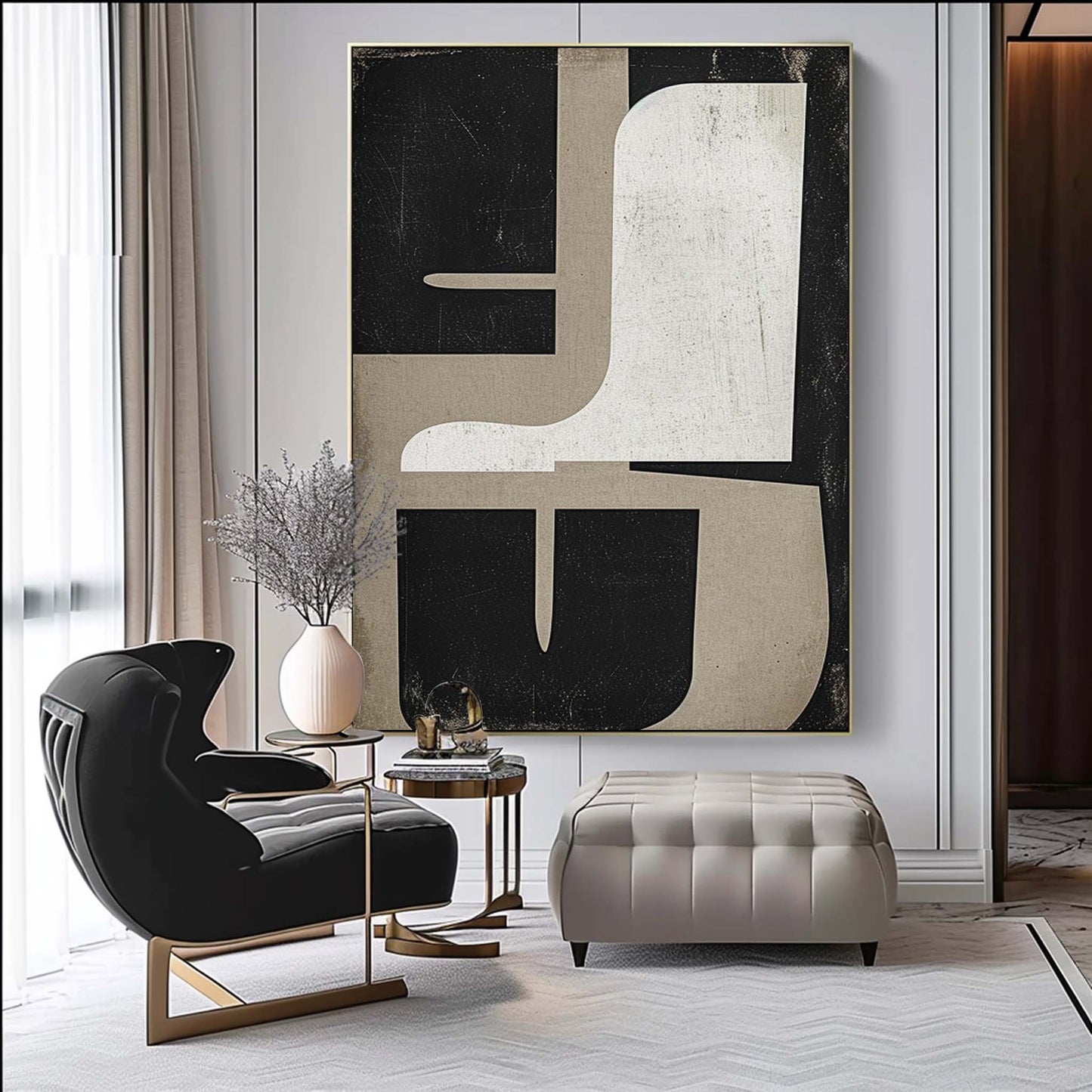 Elegant Minimalist Abstract Oil Painting for Modern Home Decor