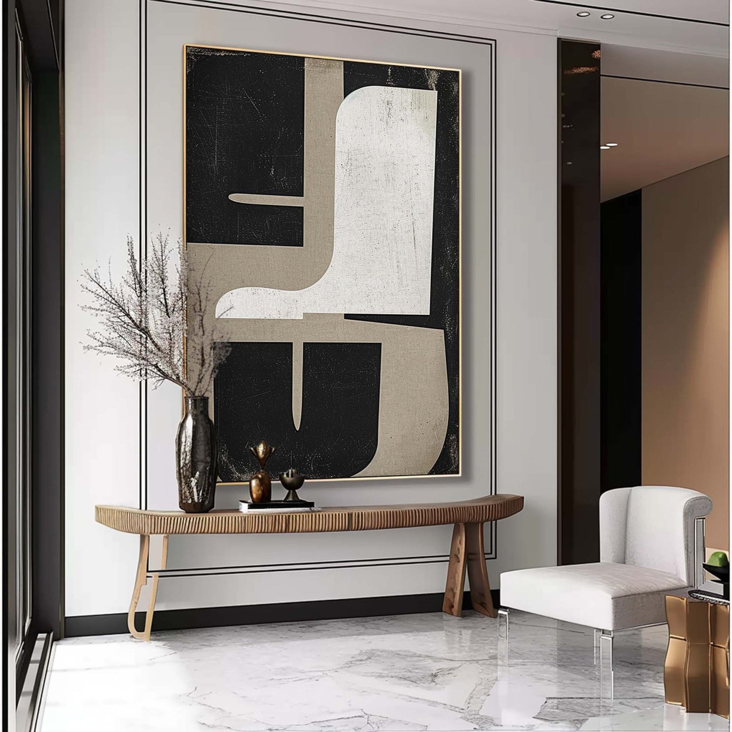 Elegant Minimalist Abstract Oil Painting for Modern Home Decor