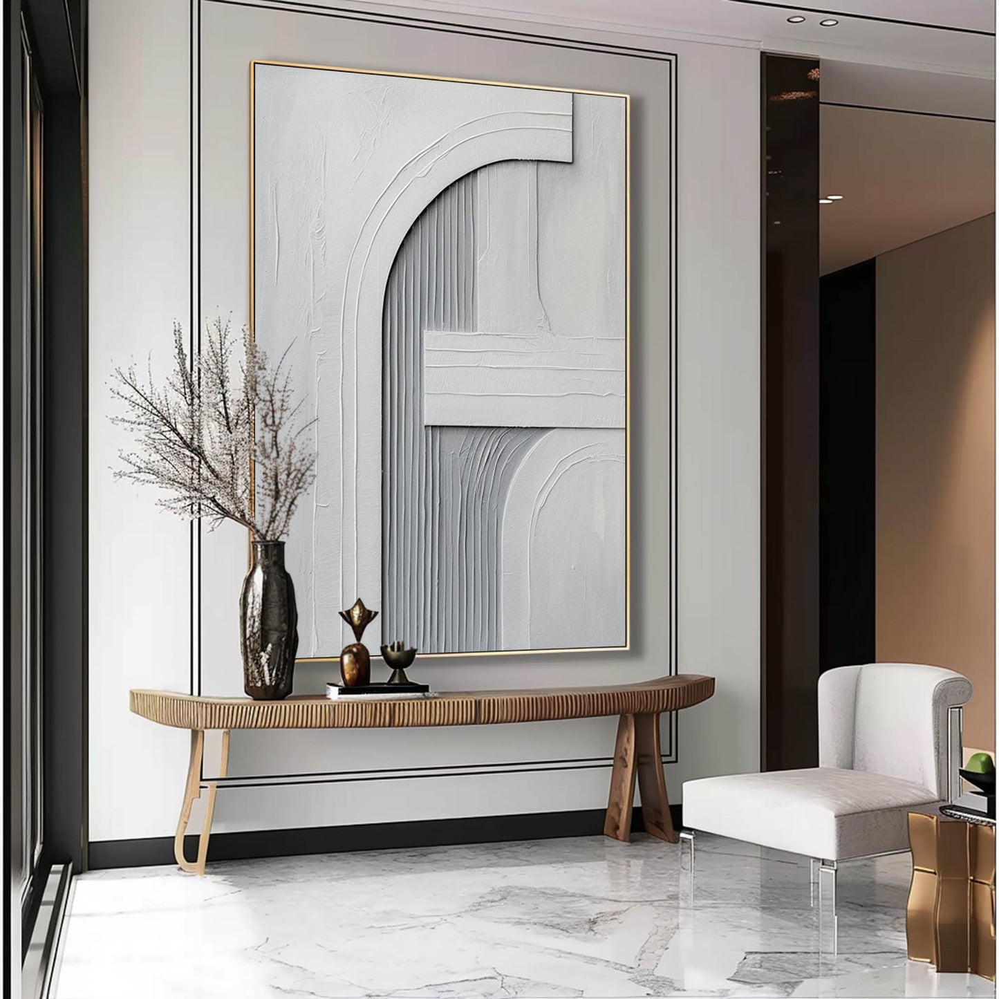 Elegant Minimalist Gray Abstract Oil Painting for Modern Home Decor