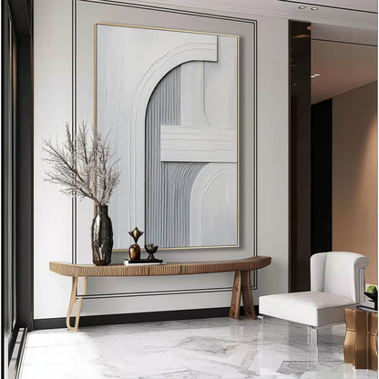 Elegant Minimalist Gray Abstract Oil Painting for Modern Home Decor